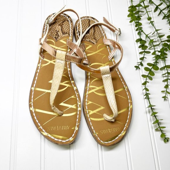 Sam & Libby Shoes - Sam & Libby Tan & Rose Gold Summer Thong Sandals Flip Flops Women's Size 9.5
